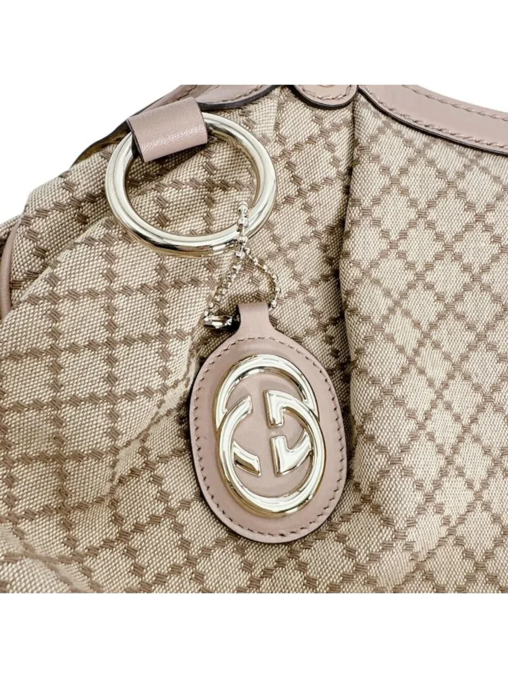Gucci Diamante Canvas Handbag Tote Beige Brown